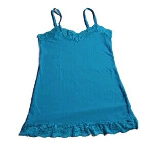 Y2K Vintage NoBo Women Blue Lace Trim Cami Size XL Tank Top Camisole 90s